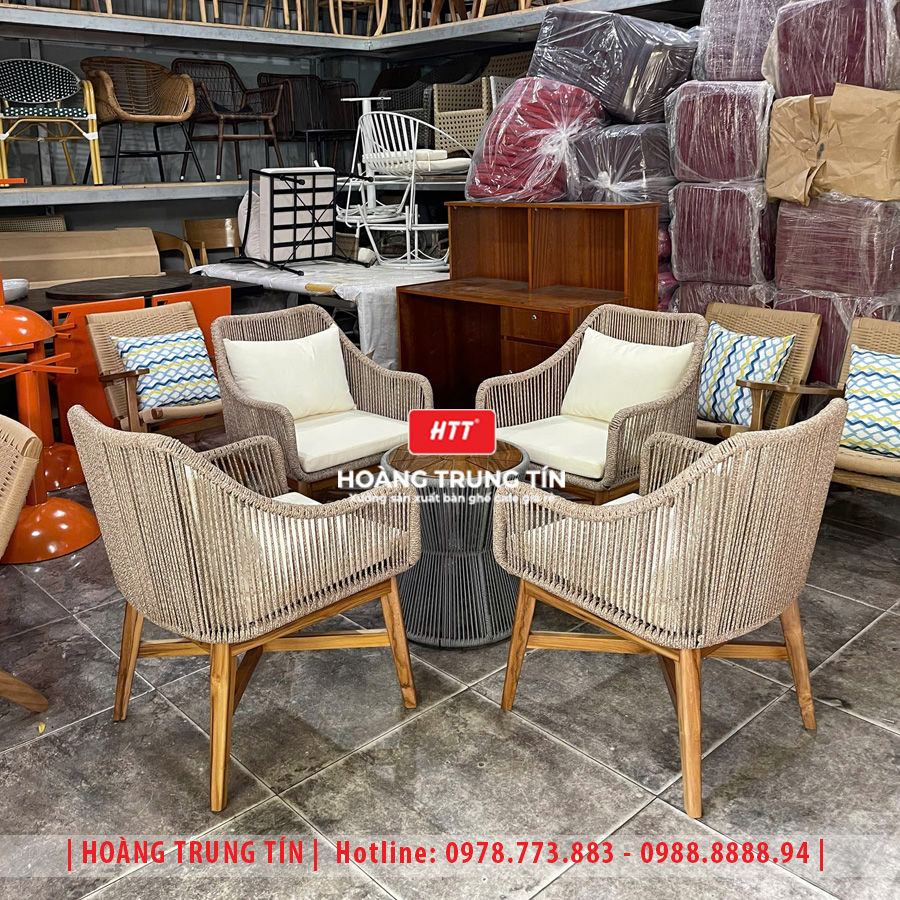 Bàn ghế cafe đan dây dù HTT03