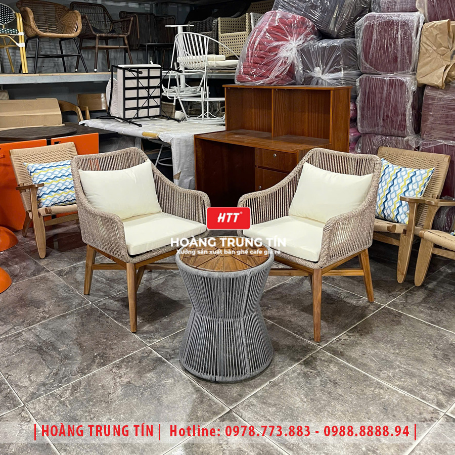 Bàn ghế cafe đan dây dù HTT03