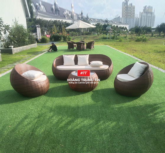 Sofa nhựa giả Mây dành cho cafe sân vườn