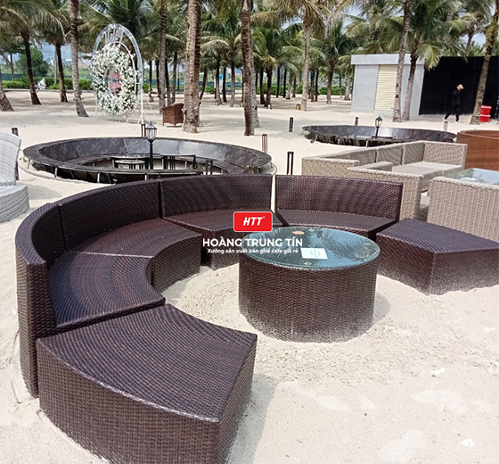 Sofa nhựa giả Mây dành cho cafe sân vườn
